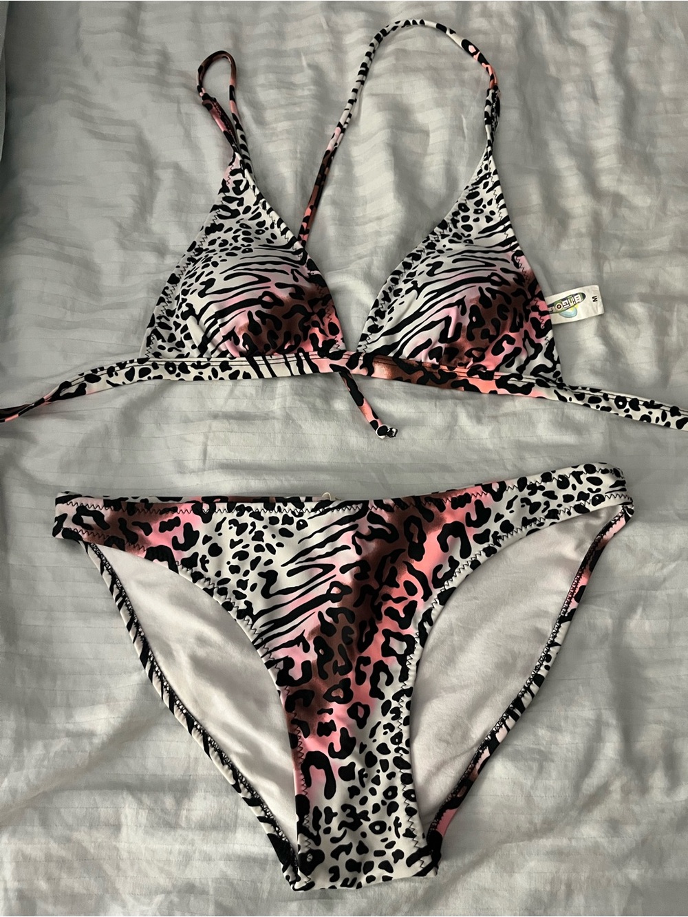 Billabong Pink, Black & White Animal Print Bikini Top